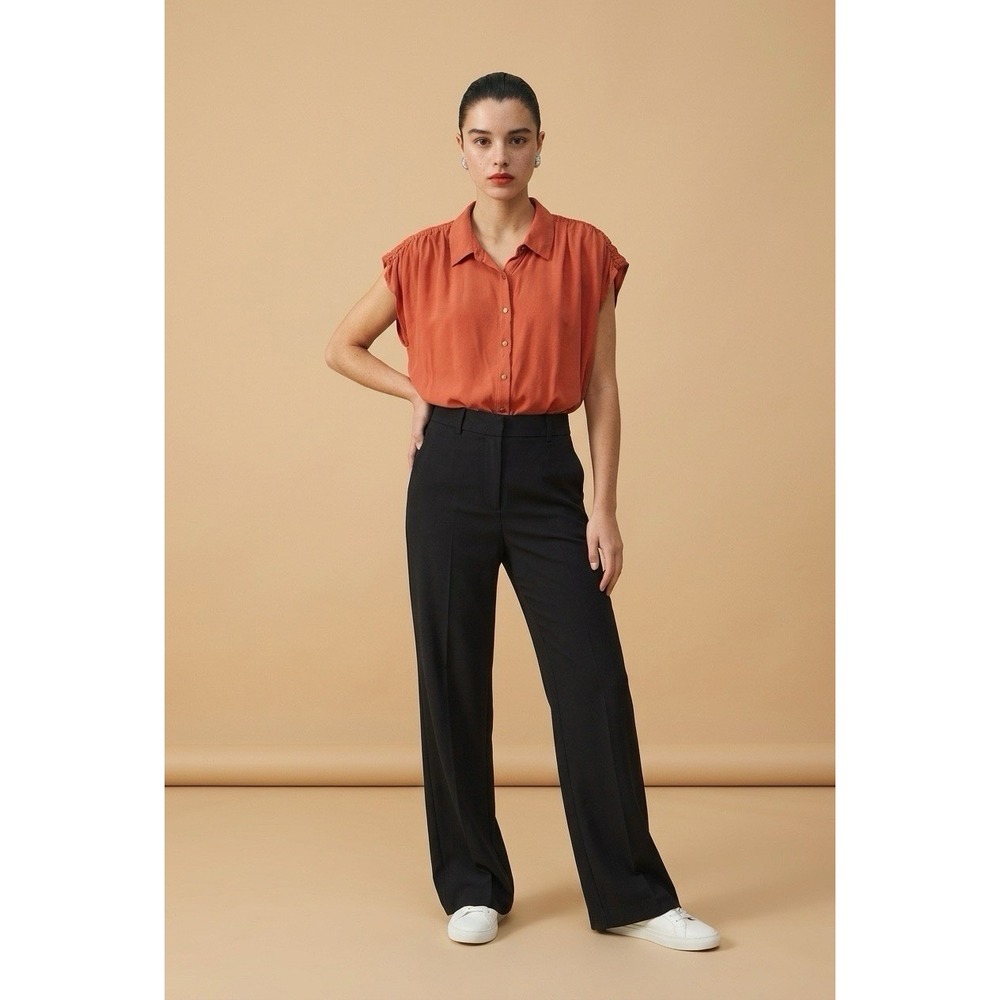Donna Karan New York Rust Coral Blouse 100% Viscose Button Front L